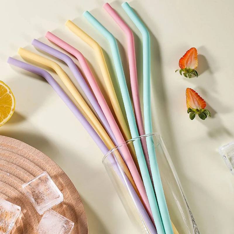 4Pcs Food Grade Colorful Silicone Straws For Children Drinking Water Drinks, Juice Curved Straws, Reusable Cocktail Straws