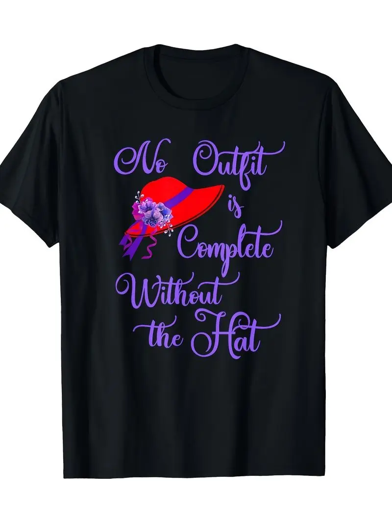 Red Hat No Outfit Complete Without Hat T-Shirt, Men's Casual Versatile All Season Inner Wear Summer Printed Tee, Short Sleeve