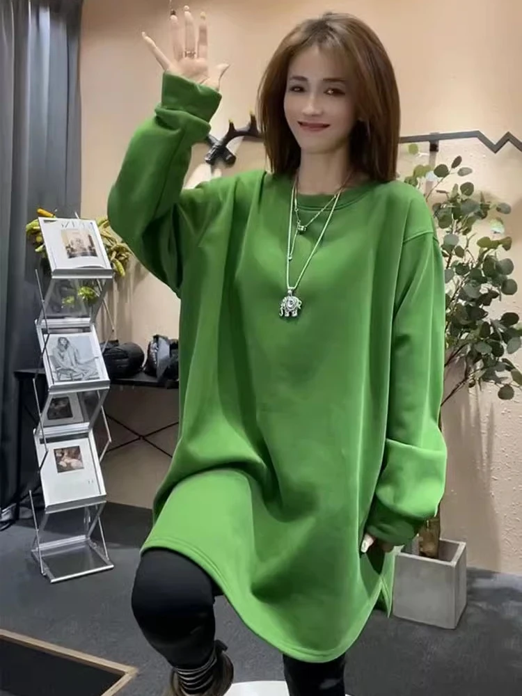 

plus Size Women's Thickened Fleece Hoodie Long Sleeve round Neck Sweatshirt Korean Style Autumn Winter Lazy Style Loose Top