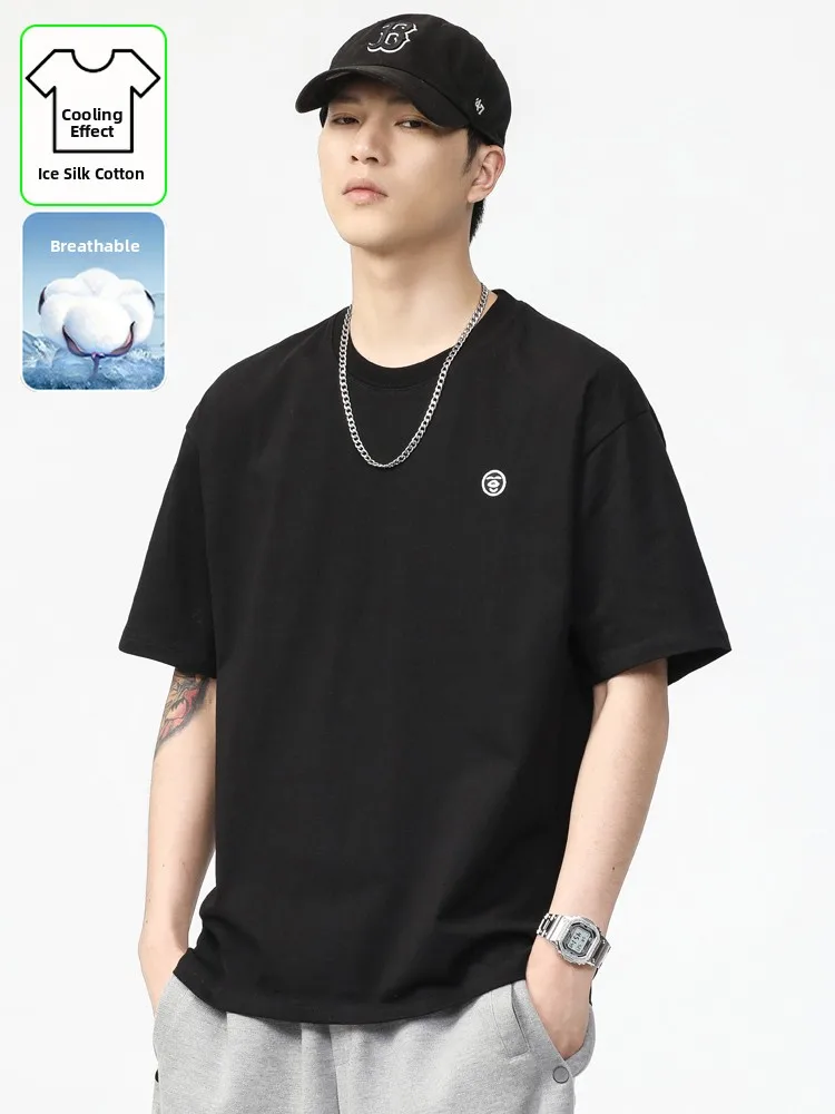 

New 2024 Men's Ice Silk ort Sve T-irt Qui Dry Summer Faion Top Bla Youth Trendy Cotton Polyester Blend round Ne