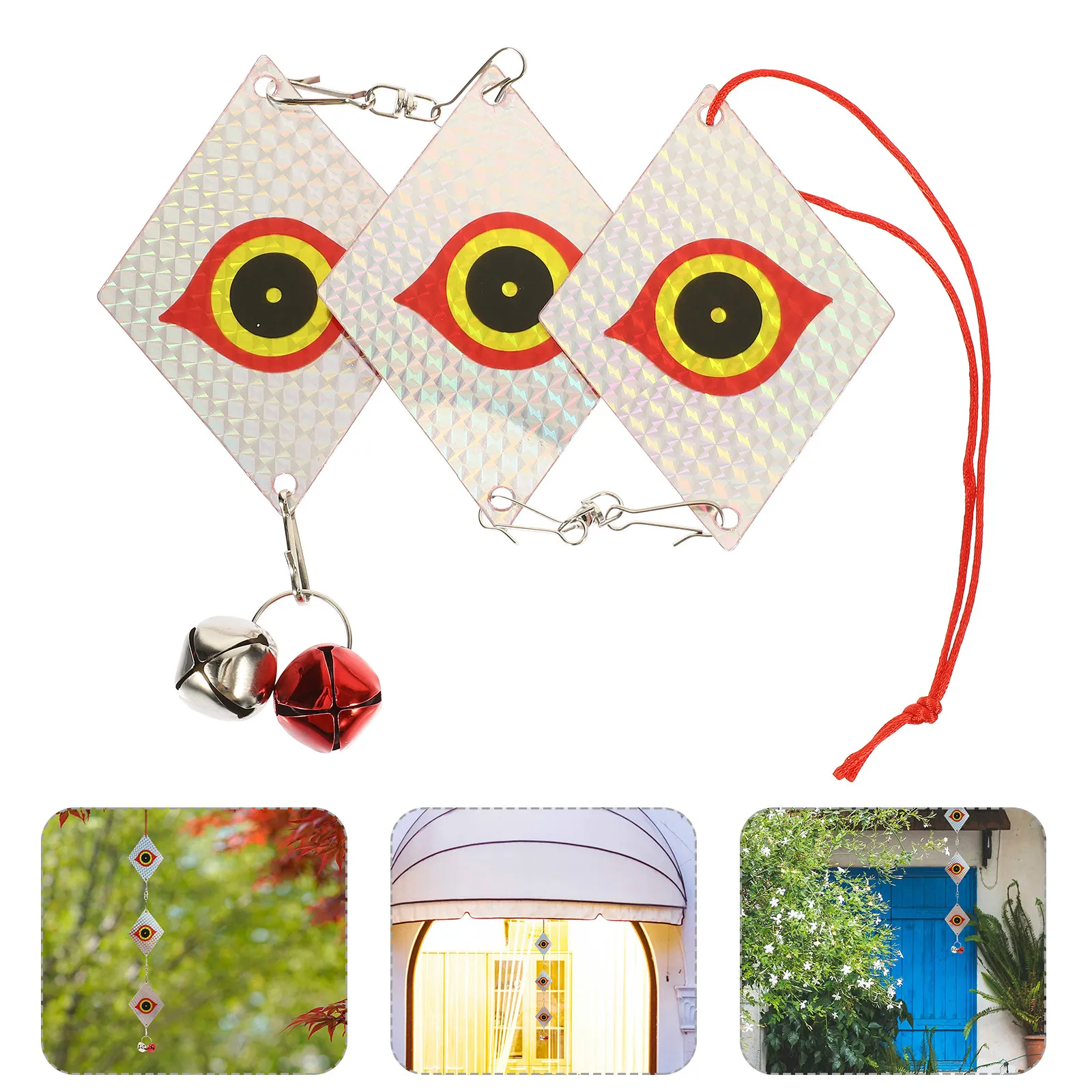 Reflective Plate Pendant Owl Bird Deterrents Hanging Decorative Bells Outdoor Indoor Garden Bird Repellent Rhombus Reflector