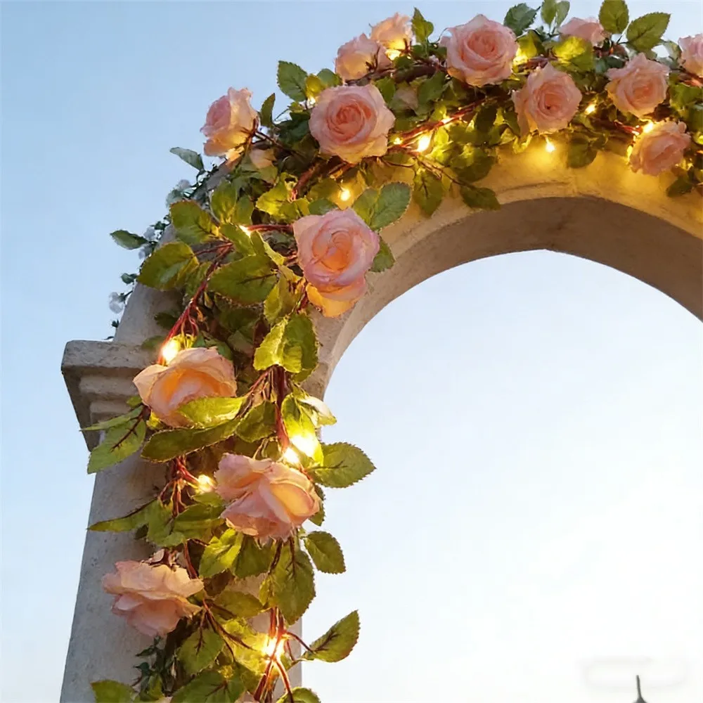 LED Artificial Green Leaf Fairy String Ligts Battery Operated Flower Garland Lamp for Wedding Party Home Garden Christmas Decor