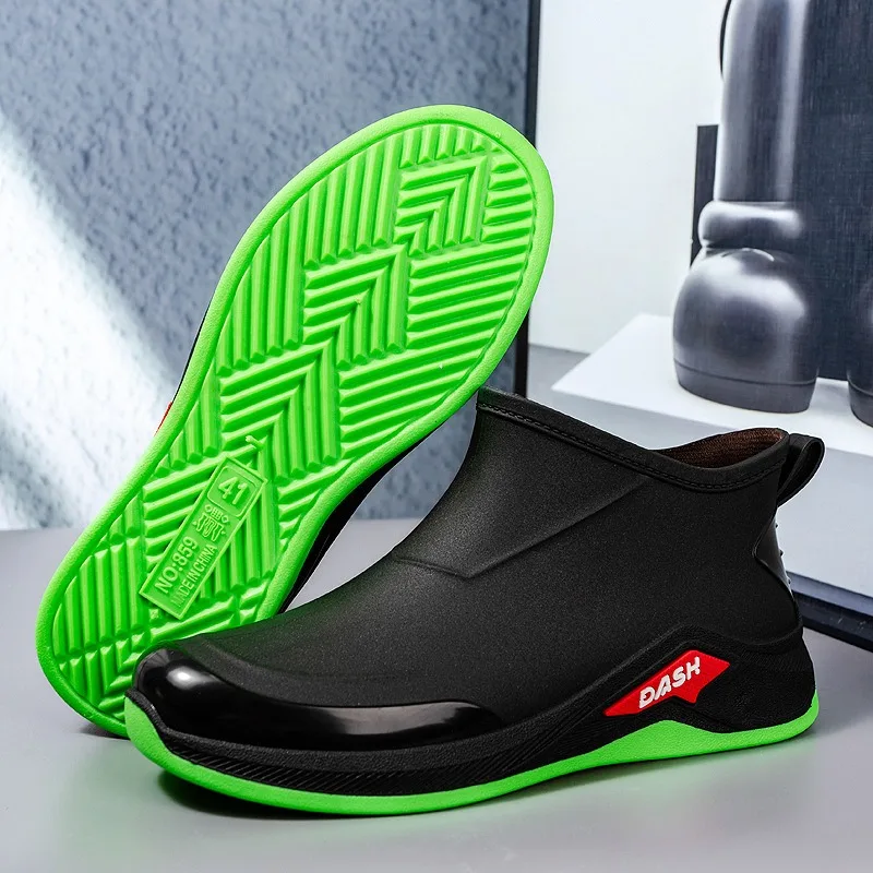 Men's Rain Shoes Waterproof Work Boots Fashion Outdoor Fishing Shoes Non-Slip Low Top Men Rubber Shoes Slip on Cotton Rain Boots view 5