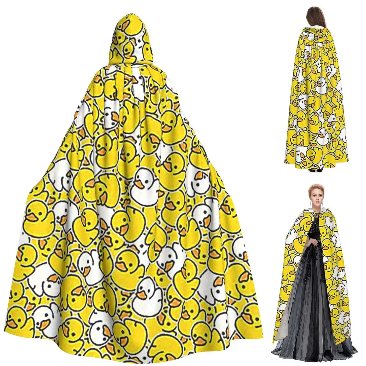 

Rubber Duck Cute Pattern Design Long Hooded Cloak Witch Medieval Costume Cosplay Cape HalloweenParty Adult Unisex