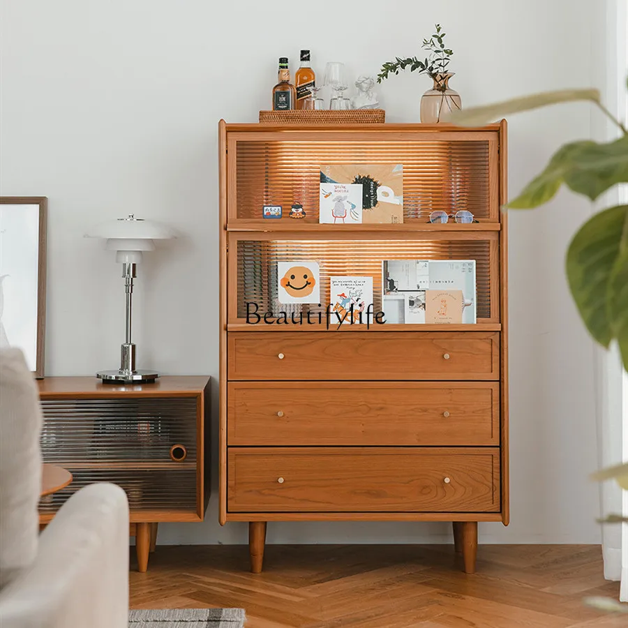 

Nordic solid wood simple bookcase display Japanese cherry wood locker