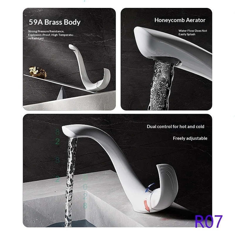 Modern White Solid‑Brass Waterfall Basin Faucet, Hot & Cold Water Mixer Tap for Home Bathroom Use
