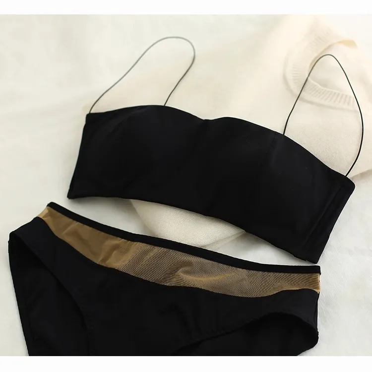 Summer undershirt type thin straps small underwear female non-steel ring bustier wrapped chest beautiful back small bra set