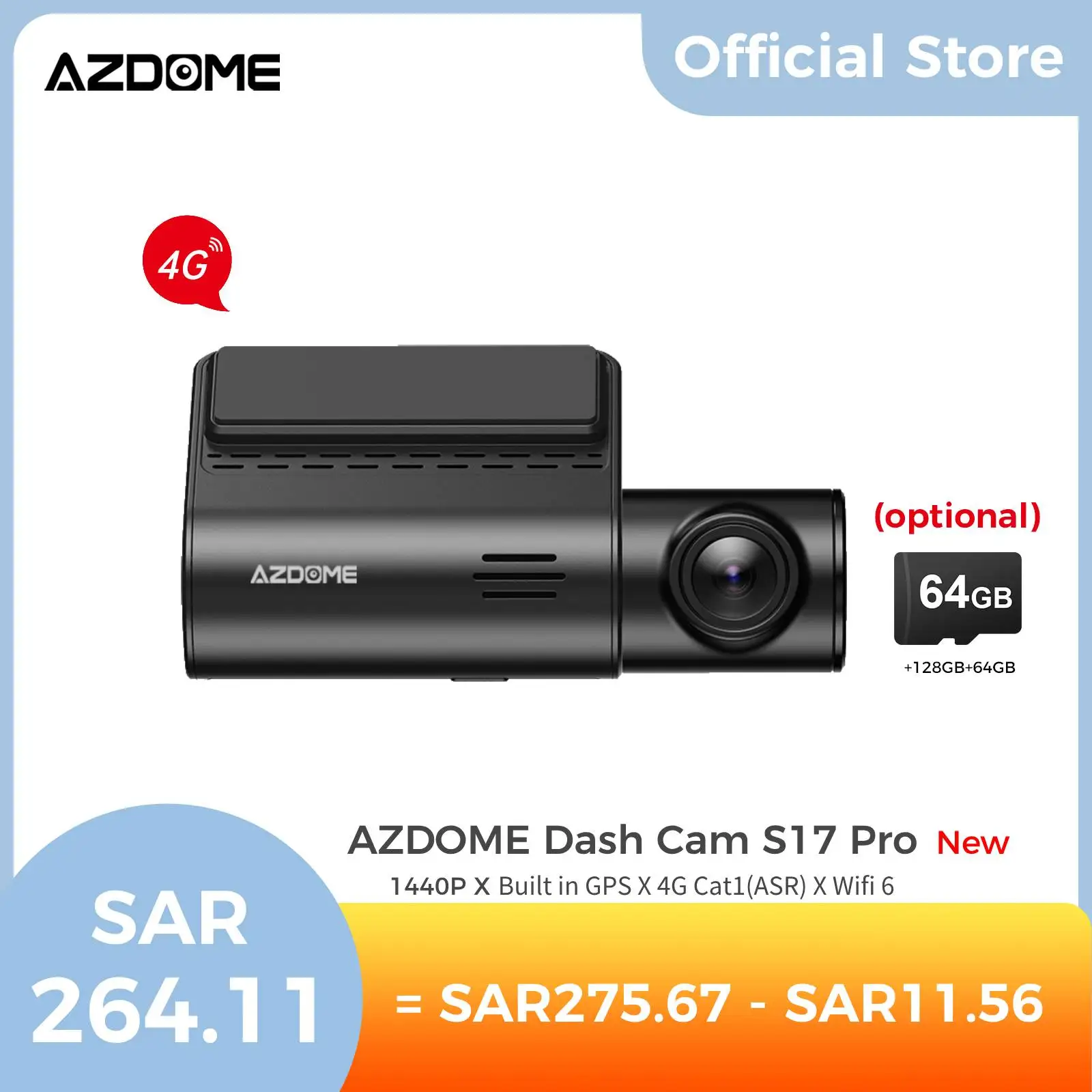 

【Новинка】AZDOME Dash Cam S17 Pro 1440P Встроенный GPS и 4G Cat1 (ASR) Автомобильный видеорегистратор Wi-Fi 6, интеллектуальное голосовое управление, поддержка режима парковки 24 часа