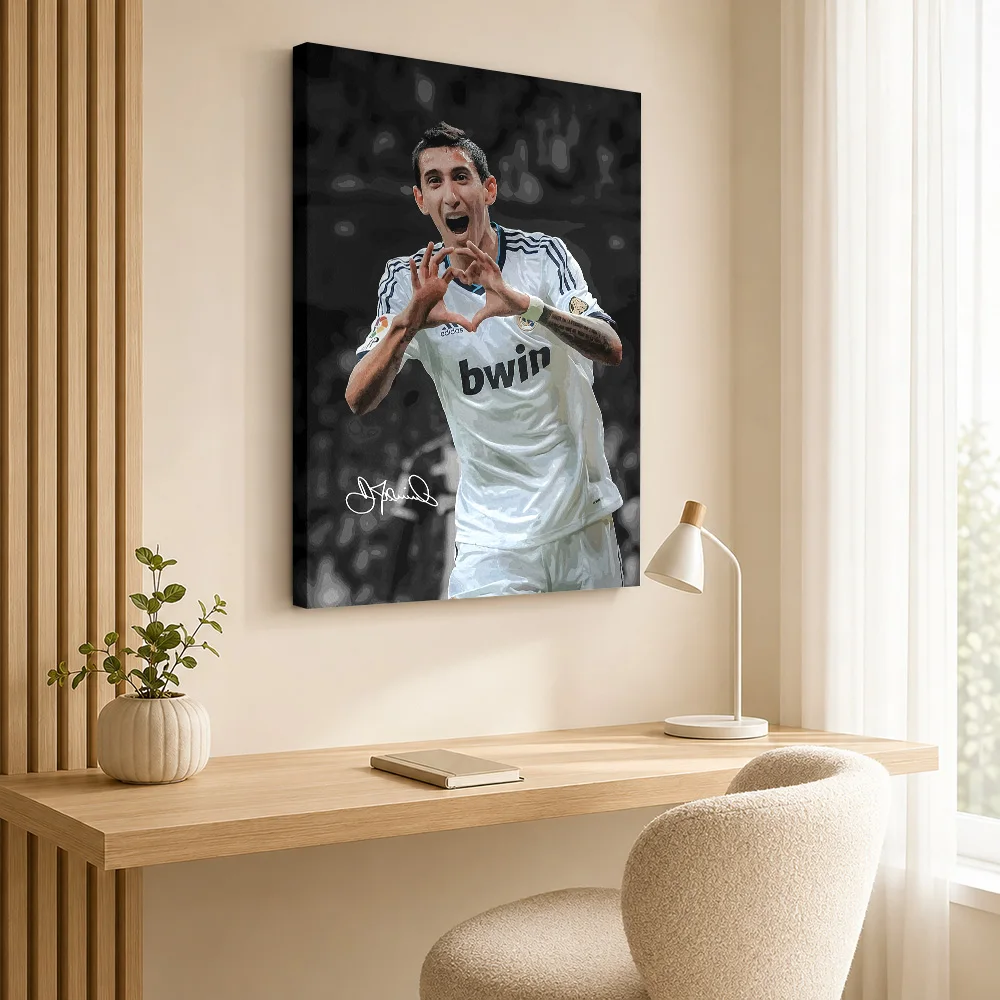 Football Player Angel Di Maria Heart Gesture Canvas Print Poster Customized Sports Portrait Canvas Wall Art for Man Cave Decor
