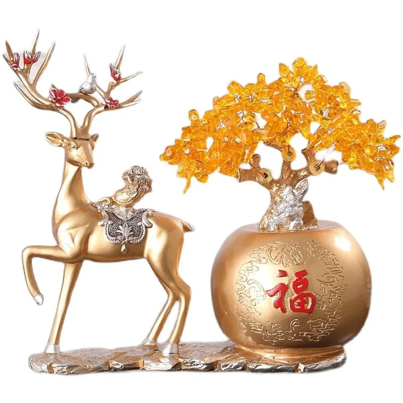 Fortune Deer Decoration Crystal Rich Tree Living Room Entrance and Wine Cabinet Office Decorations Housewarming New Home