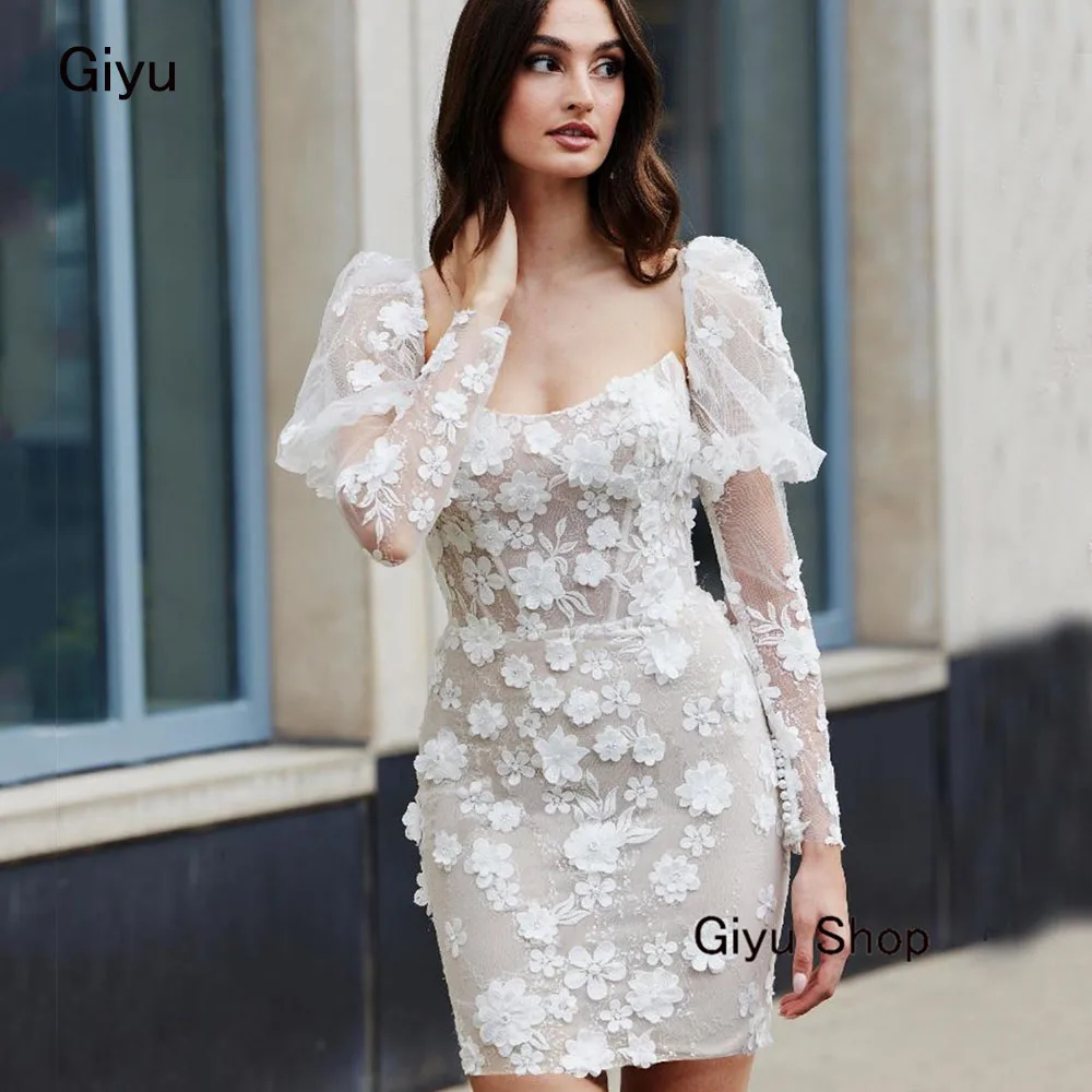 Giyu Modern Style Lace Followers Mini Wedding Dress 2024 Backless Detachable Shoulders Short-length Above The Knee Party Dress