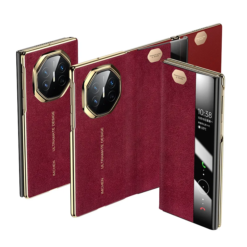 

Leather phone case folding flip fur protective case