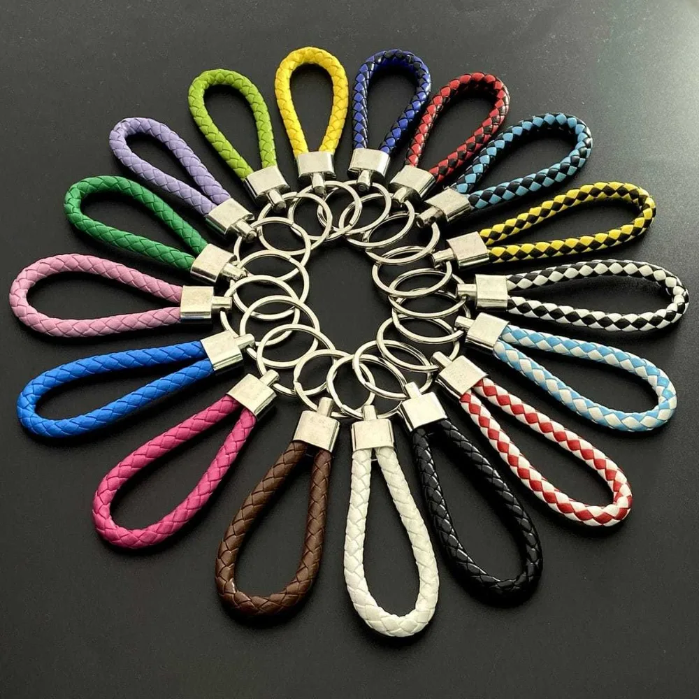 

5PC Leather Braided Woven Rope keychain Bag Pendant Key Chain Holder Key Car Trinket Keyring For Men Women Key Ring