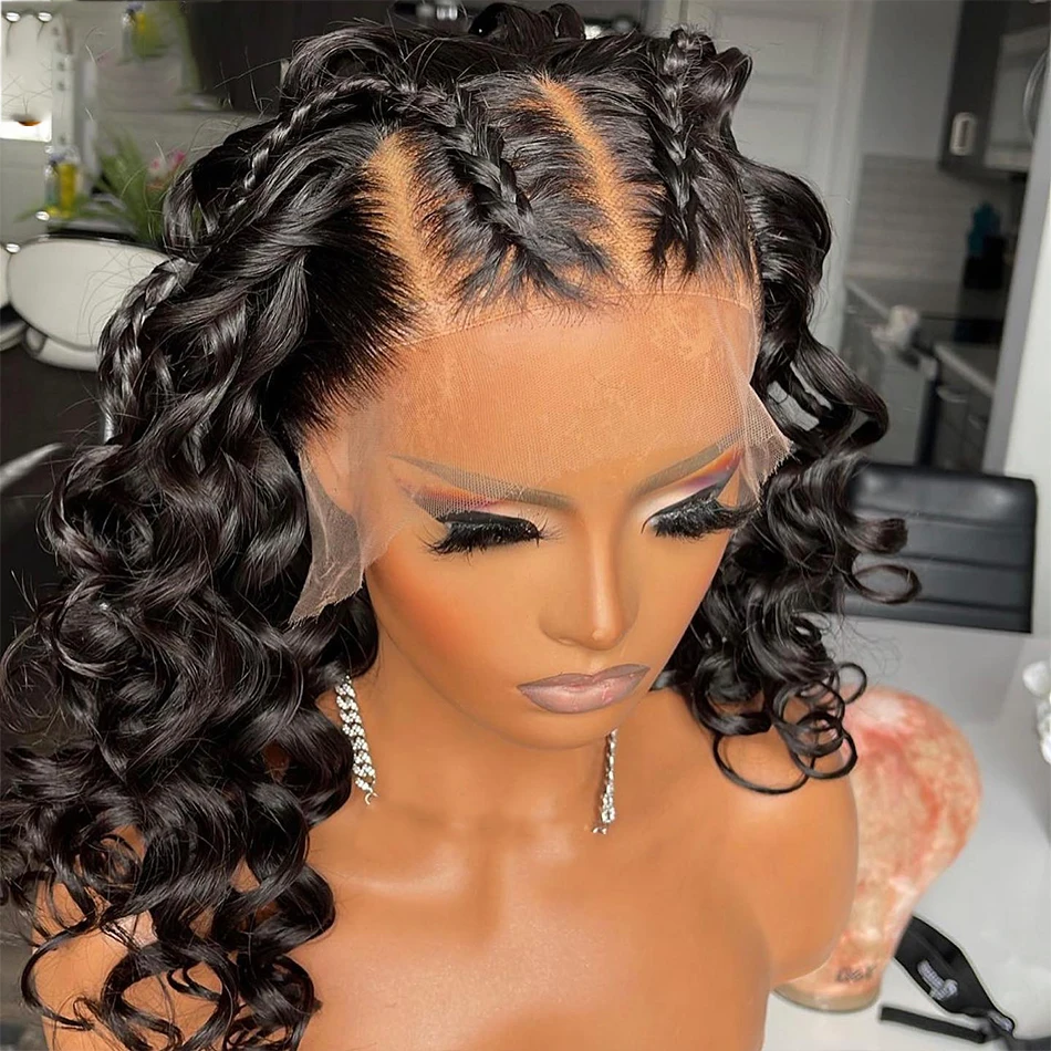 

Натуральный черный парик с глубокими волнистыми локонами, без клея, 26 дюймов, мягкий, длинный, с кружевной передней частью, для женщин, с детской прядью, синтетический, предварительно прорезанный, для повседневного использования