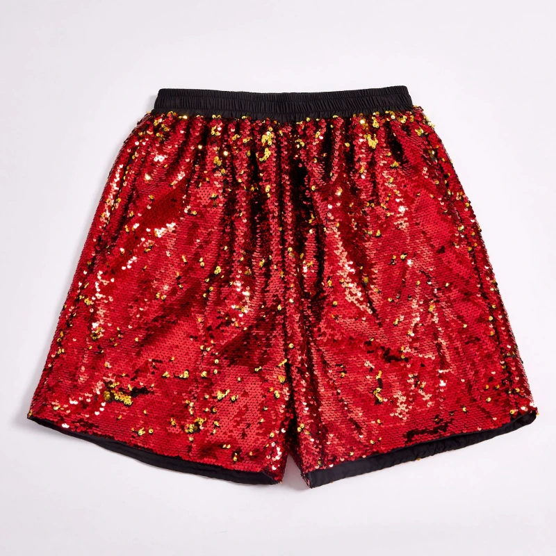 2025 Fashion Multi-Color Reversible Sequin Shorts for Women,Casual Elastic Waist Performance Stage Shiny Female Short Trousers