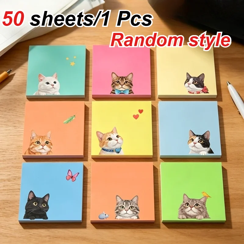 50 Sheets/Set Macaron Cat Sticky Notes, Random Patterns, Cute Style. Suitable for Decorating Student Ledgers and Office Notes