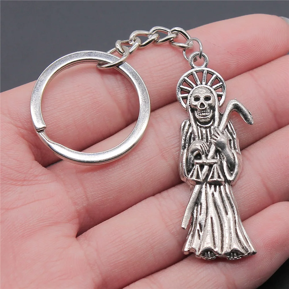 Woemn Men Keychain Dropshipping Antique Silver Color 51x19mm Death Skull Pendant Keyring Gift