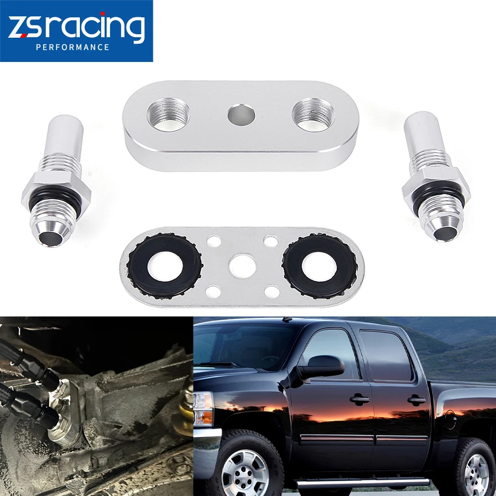 

ZSRacing 551121-6AN Transmission Cooler Line Adapter Plate with Gasket 6AN Fittings Compatible with 6L80E 6L90E 8L90E