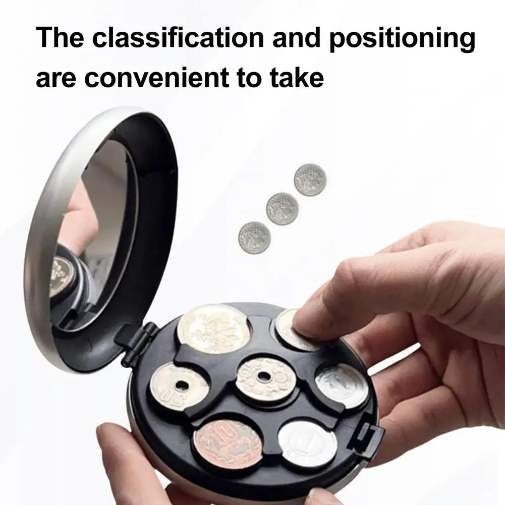 

8.5cm Coin Organizer With 7 Slots Large Capacity Built-in Mirror Compact Design Portable Travel Yen Coin Organizer Dispenser