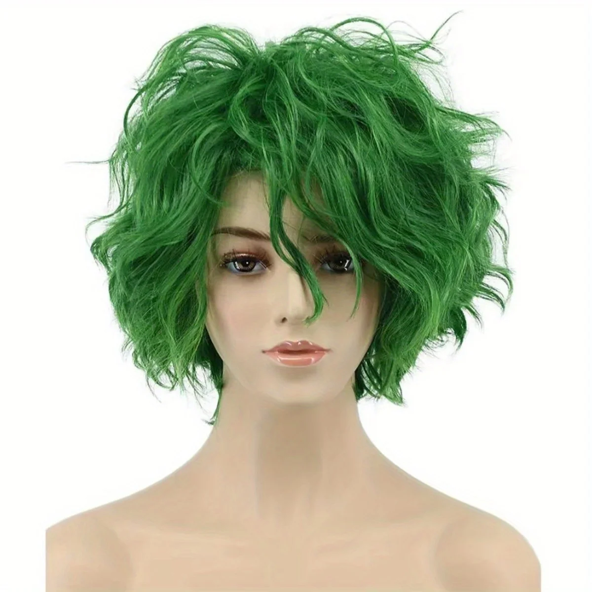 Fluorescent Green Short Curly Hair Chemical Fiber Synthetic Wig | Funny Party Clown Character Cosplay Wig