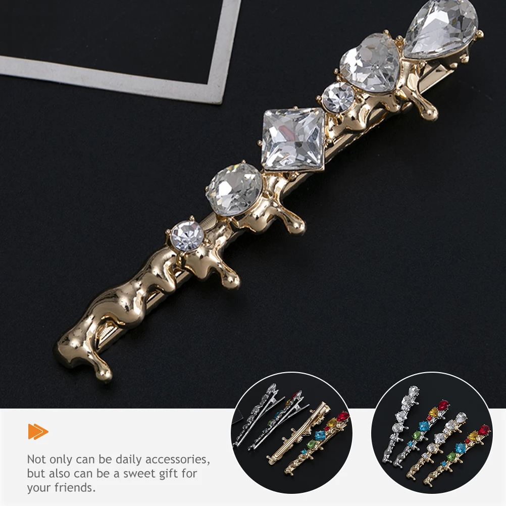 

4pcs Colored Clips Rhinestones Decorative Hairpins for Women Girls Wedding Daily Use Accessories Bobby