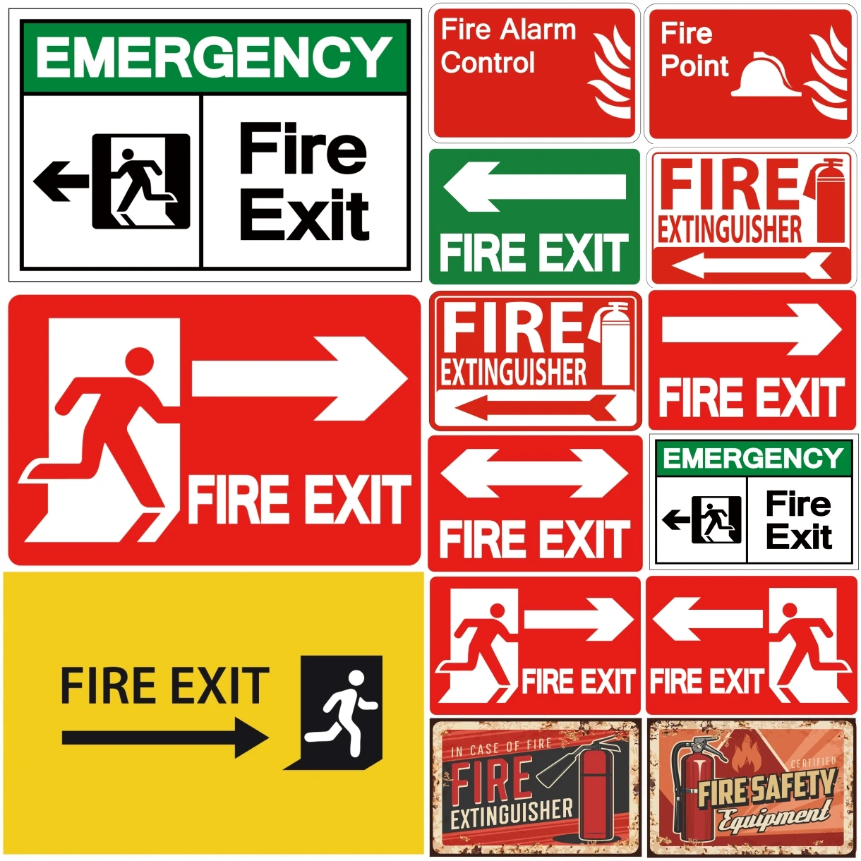 Fire Safety Warning and Fire Safety Exit Metal Tin Sign Plaque For Public Place Company Home Club Bar Pub Hotel Cafe Wall Decor