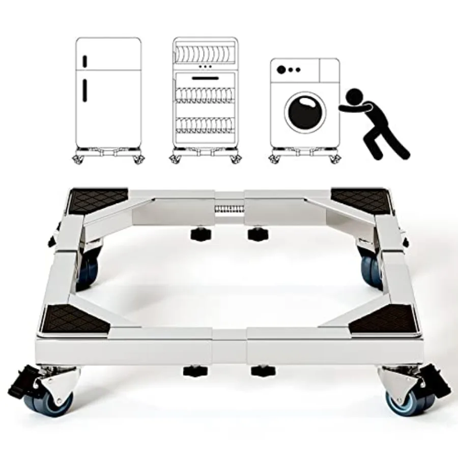 

Heavy Duty All Stainless Steel Mobile Fridge Stand Base Washing Machine Stand with Wheels Adjustable Furniture Dolly for Washer