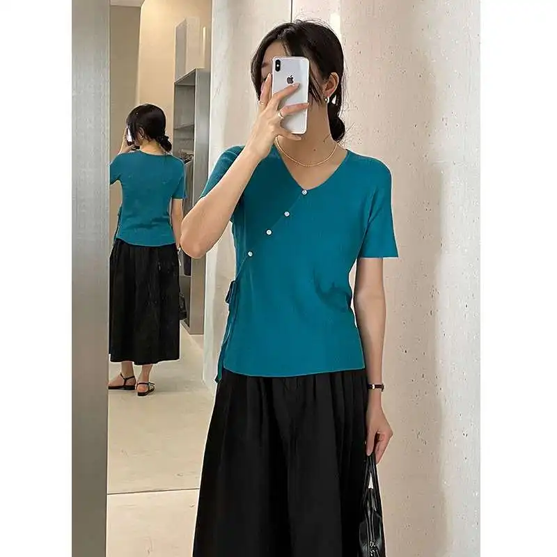 Mulan Vne Slimfit محبوك Tirt المرأة عادية Sle ربيع جديد Arr ort Sve لون نقي القطن 00% Tirt