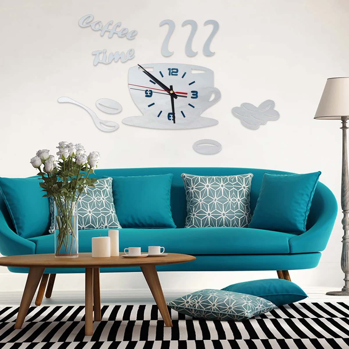 

Coffee Cup Wall Clock Acrylic Silent Clock For Room Living Room Hotel Home Decor Modern Creative Round Timepiece