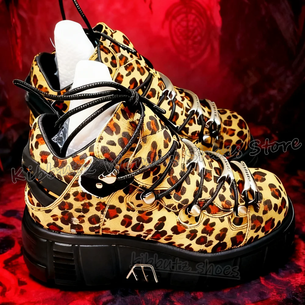 

Leopard Sneakers Sport Shoes Lace Up Round Toe Flat Heel Y2K Punk Dark Style Fashion Casual for Women Luxury Sexy Concise Newest