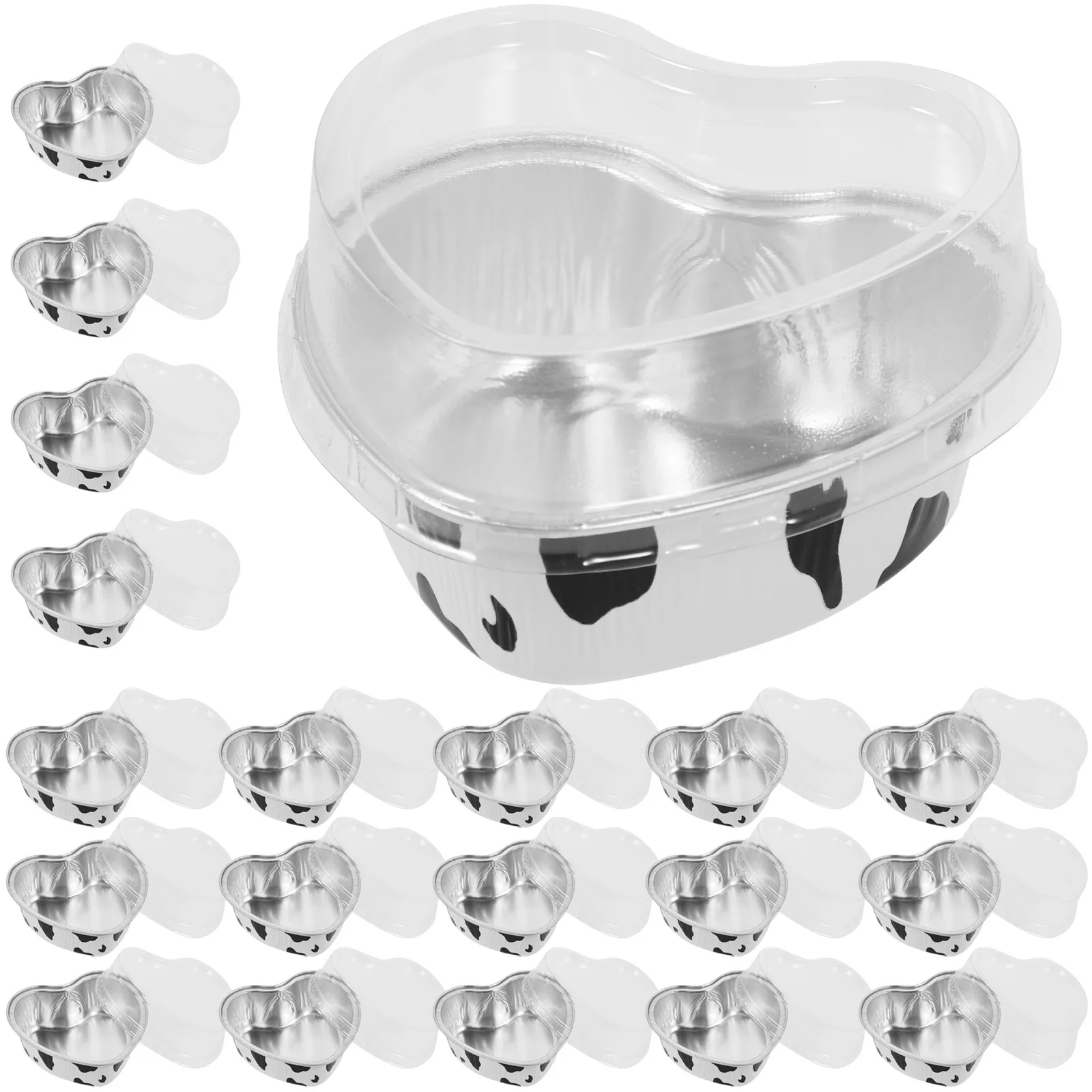 Cajas de papel de aluminio para pastel de 20 piezas, tapa transparente en forma de corazón, contenedores para postres, pudín para hornear, caja de golosinas portátil, accesorio para fiesta