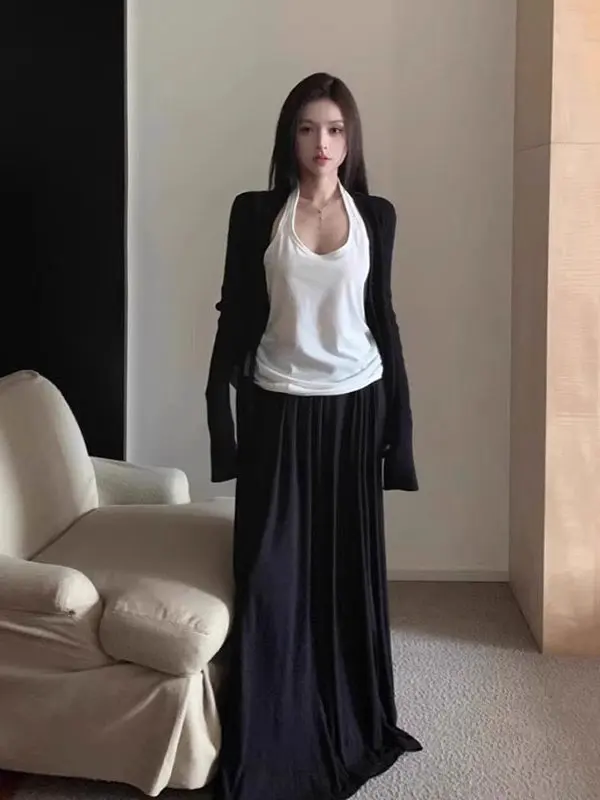 Rétro Faion Bla V-Ne tricoté ouvert Cardigan femmes été sangle longue Sve Protection solaire couvrir haut rue Sle Sl...