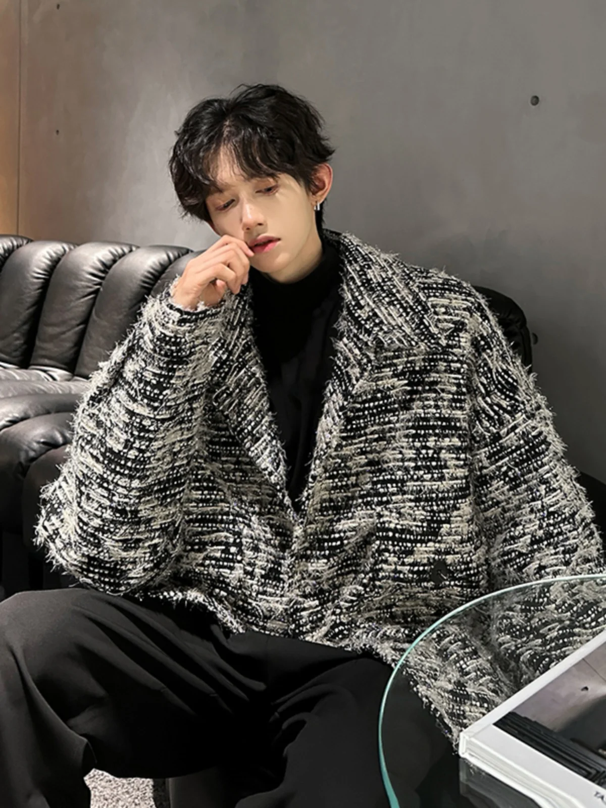 

Woolen Men's Jaet Autumn Winter Faion Brand High-End Sle Korean Version Haome Suit Jaet Model Outfit