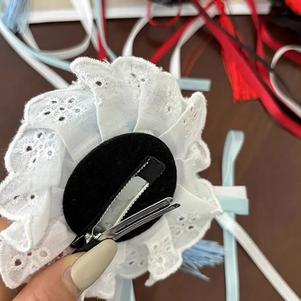 ลูกไม้ Chun-Li ผม Bun คลิปผ้า Cheongsam Headdress Bowknot พู่ผมคลิปอุปกรณ์เสริมผม Ruffle คอสเพลย์ Headwear