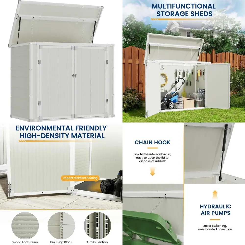 

Наружный навес для хранения 41, кубические футы, горизонтальный держатель для мусорного бака из смолы, устойчивый к атмосферным воздействиям ящик для хранения с пол