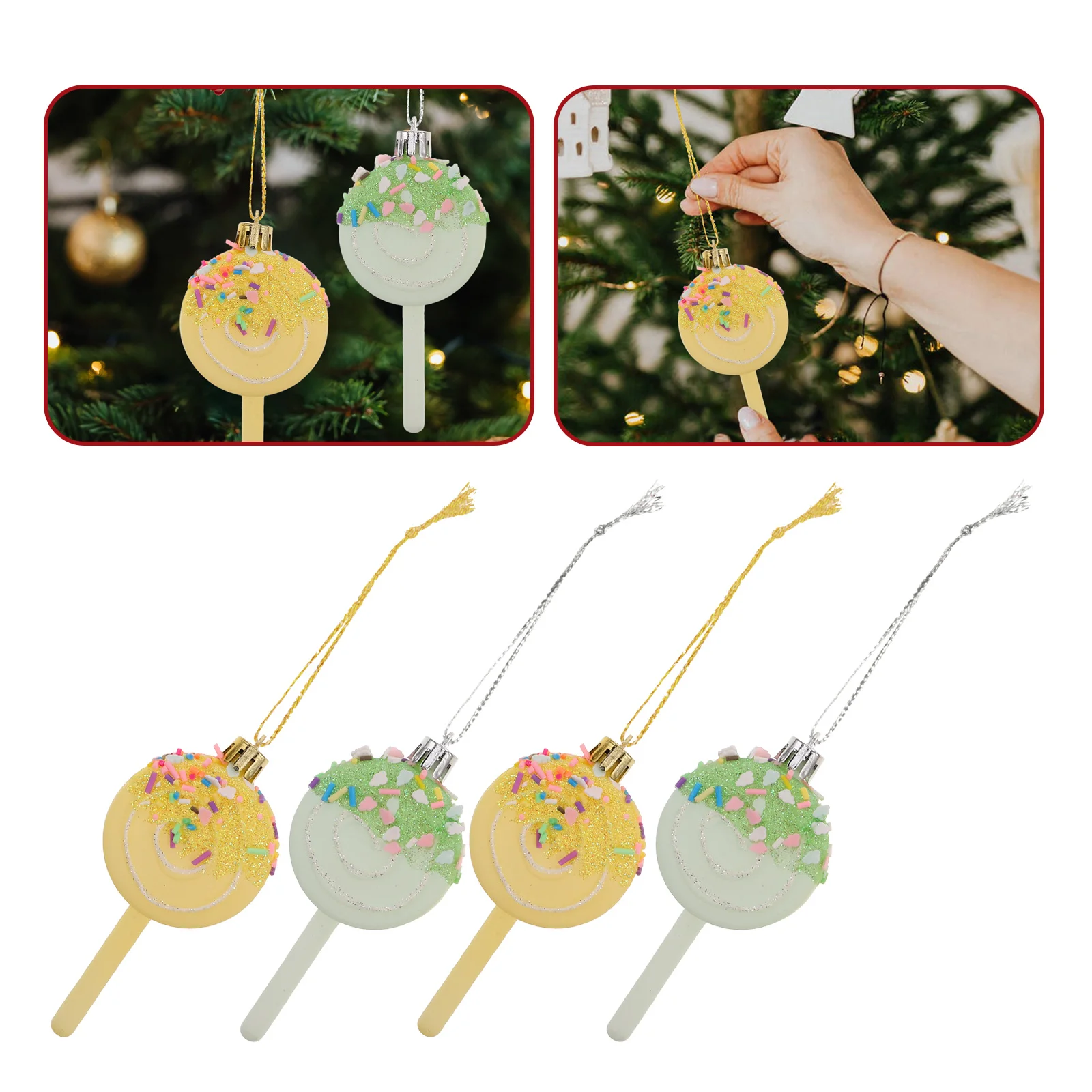 

4Pcs Lollipop Ornaments Colorful Candy-Themed Christmas Decorations for Holiday Party Festive Hanging Tree Pendants Xmas Sweets