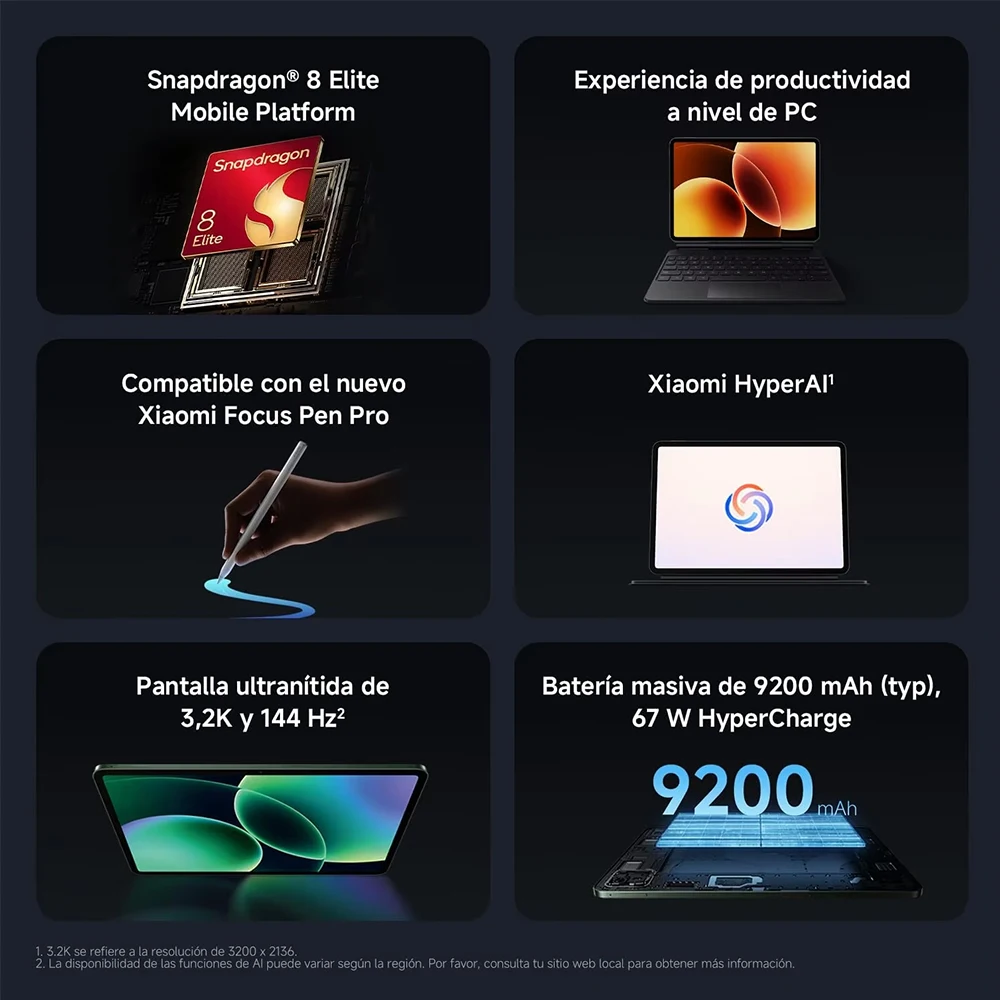 Xiaomi Pad 8 Pro Tableta 128GB/256GB, Pantalla 11,2″ 3,2K 144Hz, Snapdragon® 8 Elite, Cámara 50MP, 9200 mAh, Dolby Atmos, Wi-Fi 7, Sin Cargador 3