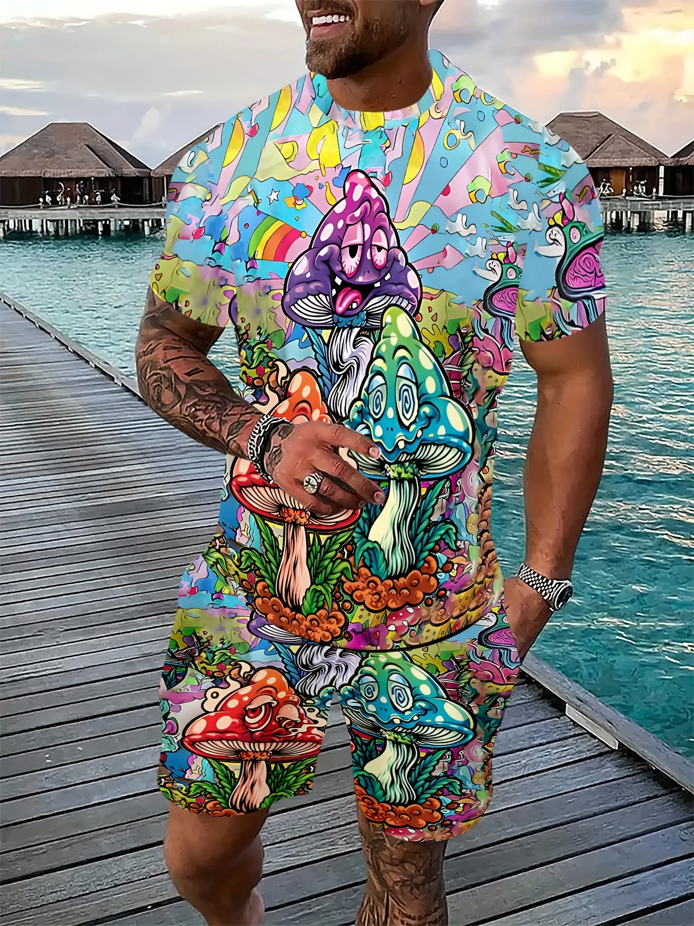 

The 2025 summer new men's suit with 3D printed patterns is casual, fashionable, comfortable, soft, breathable and lightweight