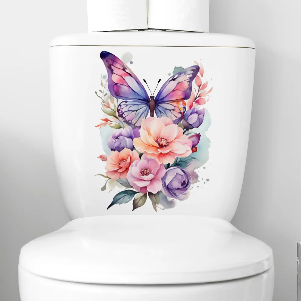 

Butterfly Toilet Stickers - Waterproof PVC Self-Adhesive Bathroom Decals, Floral Wall Decor for Tiles & Porcelain