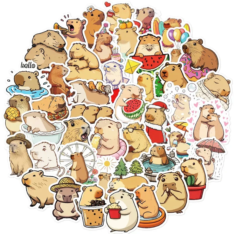 50Pcs Kawaii Cute Capybara Stickers for Helmet Water Bottle Laptop Phone Skateboard Notebook Decals