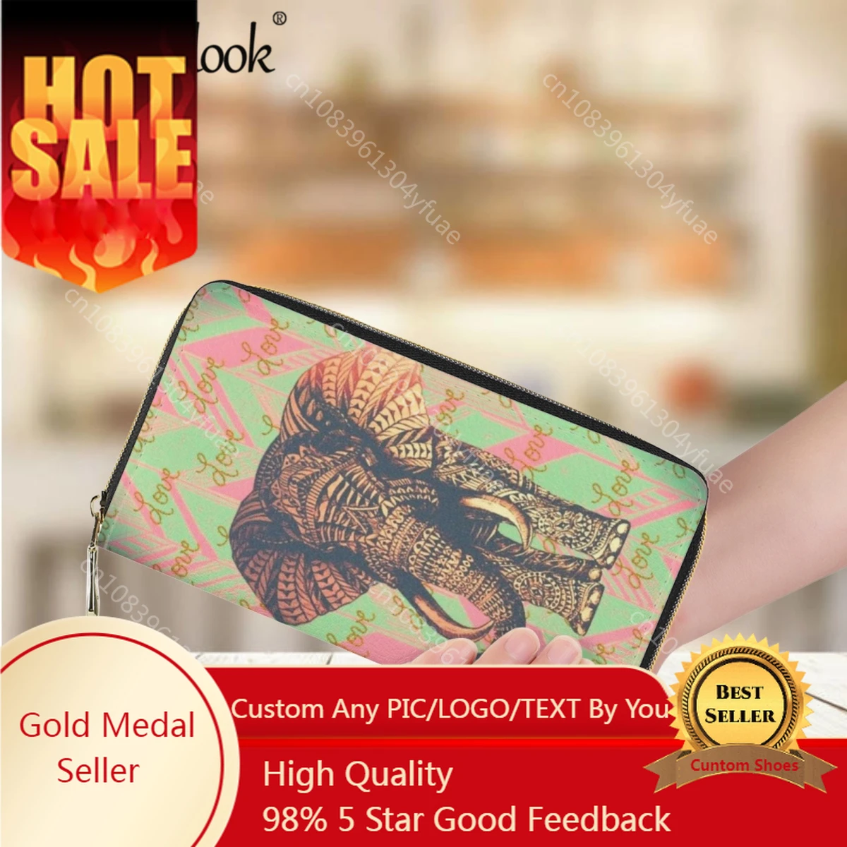 

Jackherelook Women's Purse Fashion New Polynesian Elephant Design Luxury Leather Long Wallet Bank Card Holder Exquisite Clutch