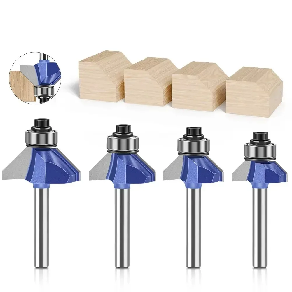 

1 шт. профессиональный хвостовик 1/4 дюйма, хвостовик 6 мм, 45 ° Скошенный резак Деревообрабатывающий фрезерный станок Обрезной гравировальный станок Фреза