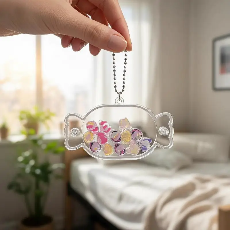 Candy‑Shaped Acrylic Shaker Keychain Pendant, Clear Empty Rocking Charm Holder DIY Handmade Decoration Craft Accessory Supplies