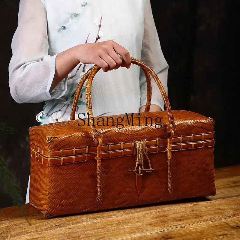 

FG woven portable tea box retro collection bamboo woven bag boutique tea bag tea set storage bamboo bag portable bamboo