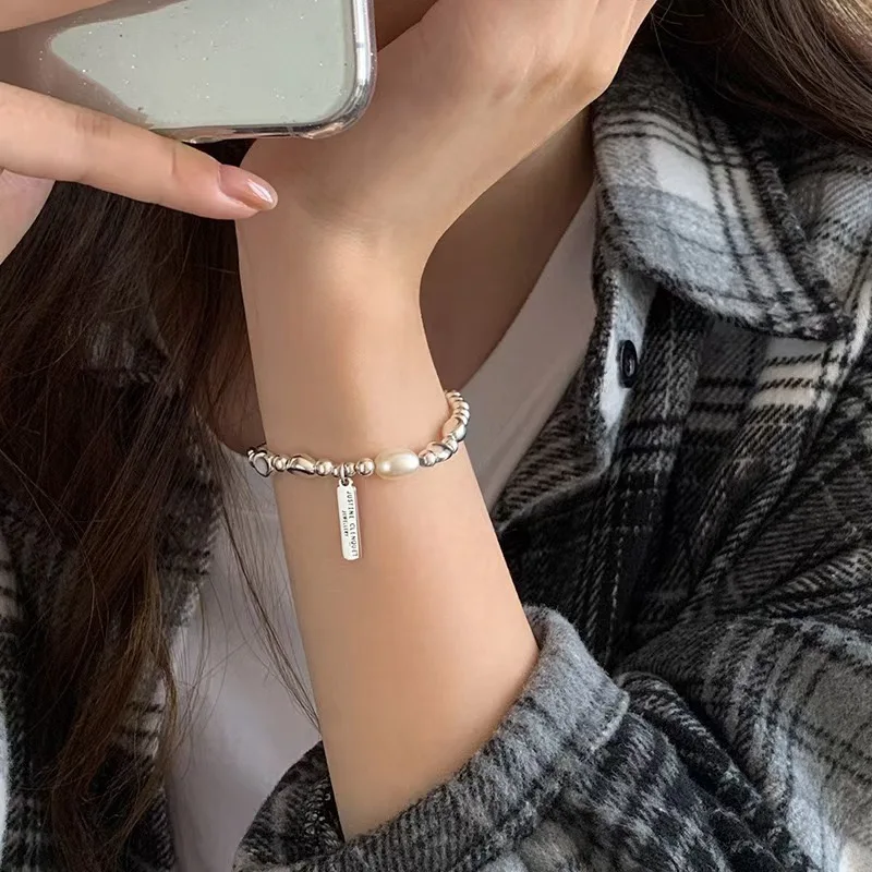 925 Sterling Silver Bracelets for Women String Accessories Trend Vintage Simple Beads Tassel Pendant Party Jewelry Gift