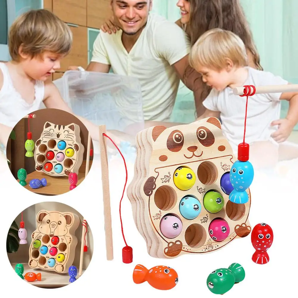 Children's Wooden Fishing Toys Magnetic Fishing Game Intellectual Playsets Fine Motor Skills Training Fishing Game