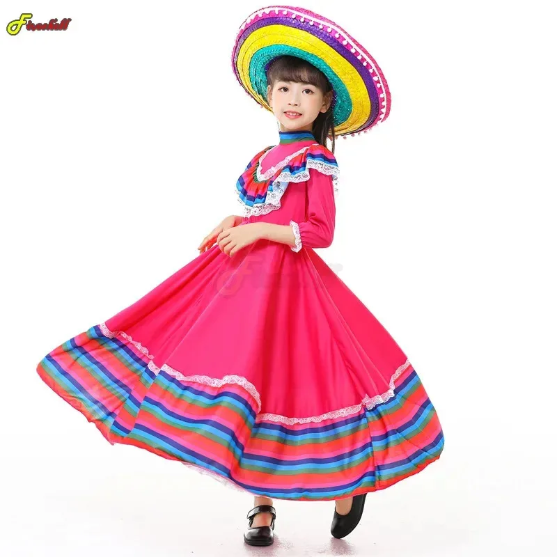 

Mexican Ethnic Dance Halloween Cosplay Costume Traditional Dress Long Gypsy Flamenco Dance Day of Dead Carnival Skirt for AC547K