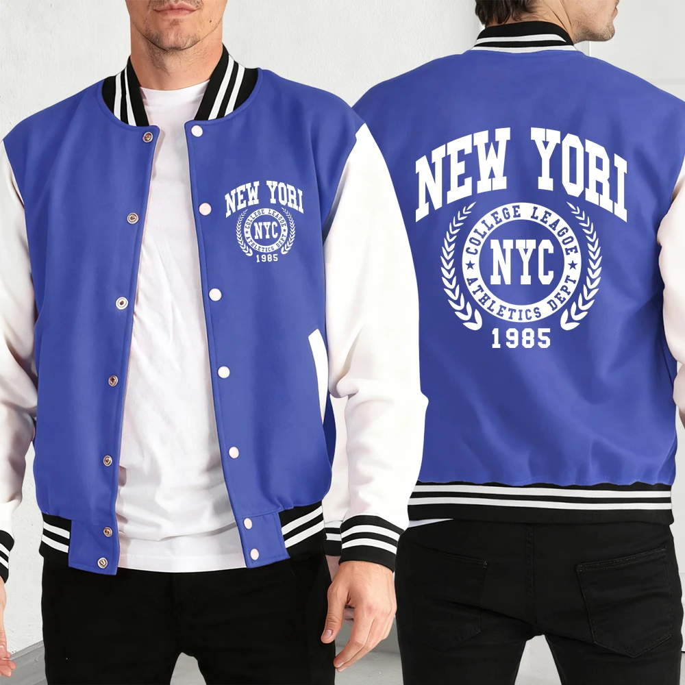 

New York Nyc 1985 City Graphic Jackets Men Casual Pocket Baseball Coat Fashion Loose Top Autumn Street Retro Unisex Clothing