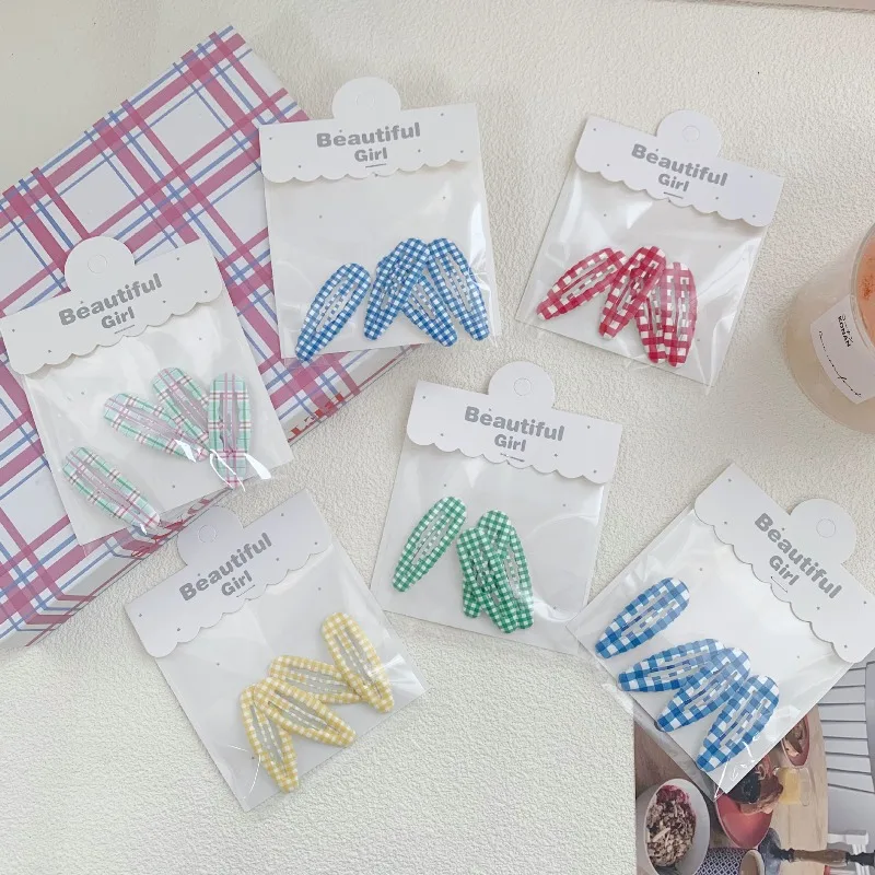 

Colorful Plaid Waterdrop Design BB Hair Clips Set Sweet Side Bangs Barrettes All Match Broken Hair Styling Pins for Ladies Girls