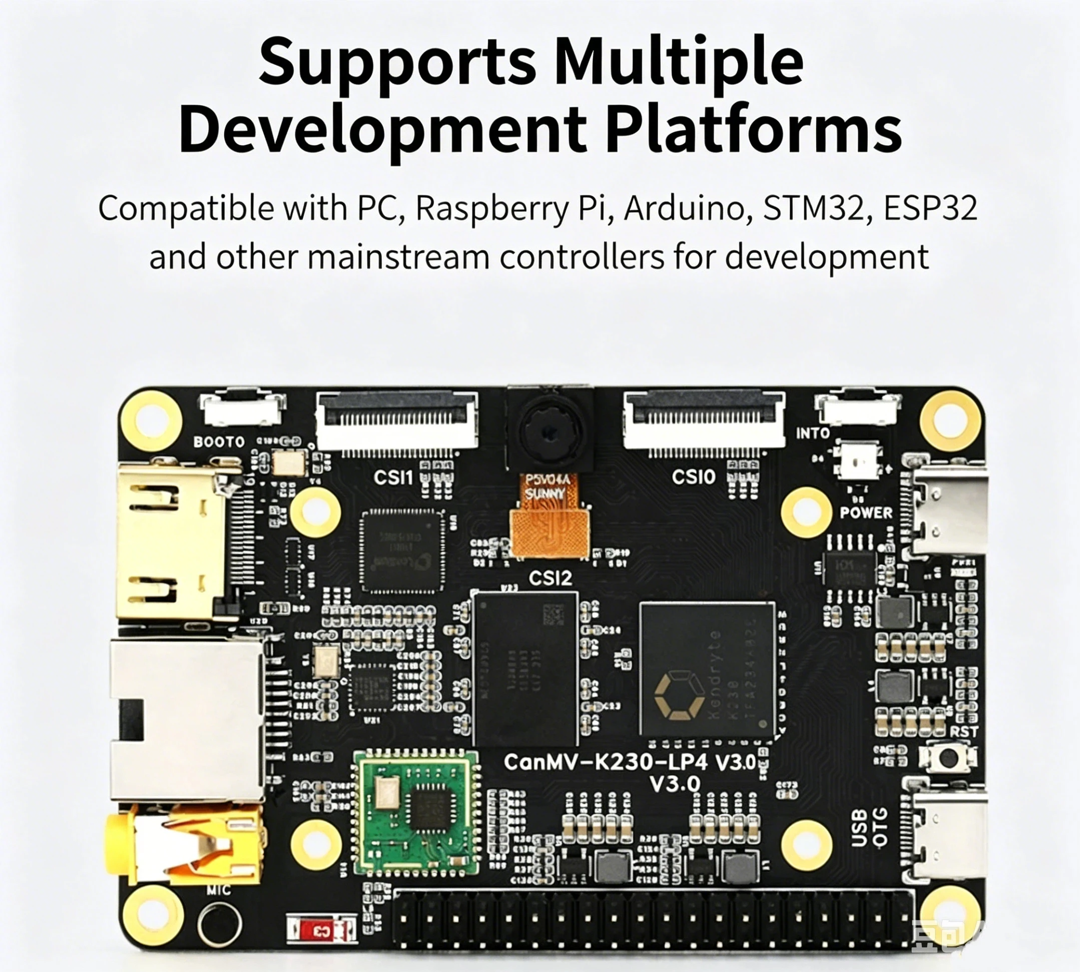 CanMV K230 High-Performance AI Dev Board 6TOPS KPU Dual RISC-V 1GB LPDDR4 1080P Camera WiFi Eth 3x MIPI CSI for YOLO OpenCV Pro